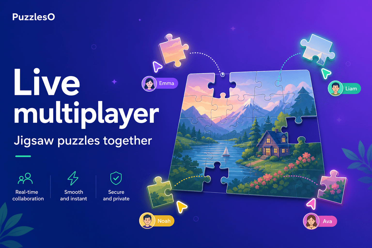 Live multiplayer jigsaw puzzles - collaborate on the same board in real time with PuzzlesO